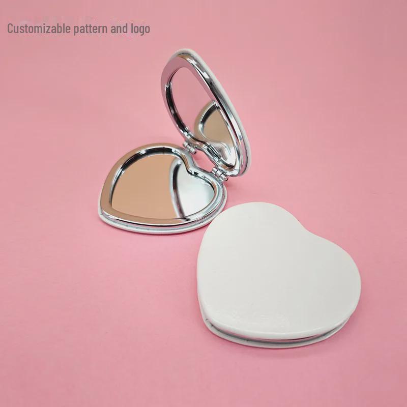 Компактное белое ПУ двухстороннее ручное складное зеркало для макияжа