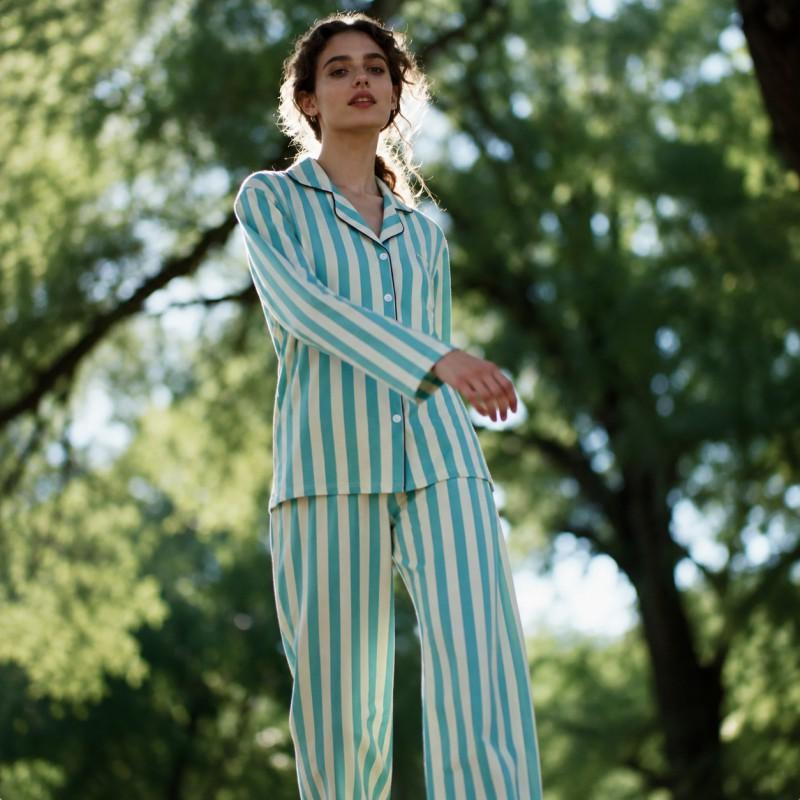 2026 Striped Cotton Loungewear Set Young Women Casual Long Sleeve Pajamas