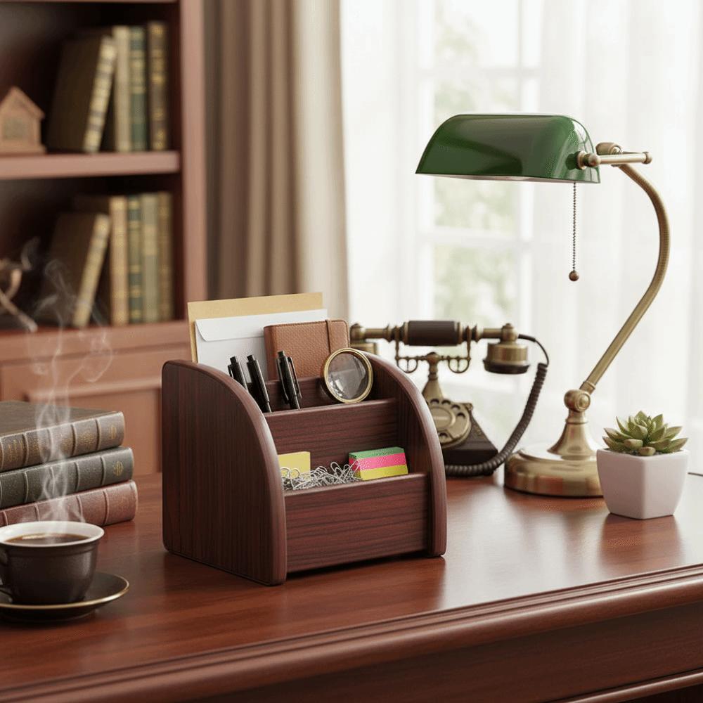 Simple Bamboo Desktop Drawer Varnished Wood Multifunctional Shelf Desktop Organizer Box Home Use