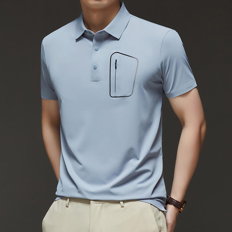 Мужская модная брендовая футболка с коротким рукавом, фирменная футболка с карманом и лацканами, рубашка поло в стиле знаменитостей из Интернета, облегающая футболка с коротким рукавом