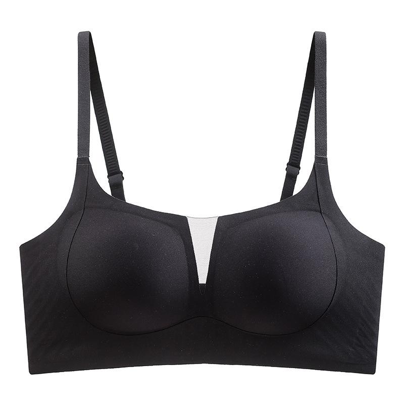Jelly deep V-neck mesh underwear fixed cup, soft support gathering upper support bra women's seamless steel ring bra