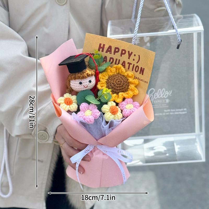 Crochet Bouquet Graduation Flower Gift Hand-woven Sunflower Bouquets Graduation Finished Crochet Flower Birthday Gift