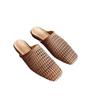 Baotou half drag 2025 new woven hollow baotou half slippers women's summer flat bottom square head fashion sandals lazy