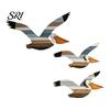 Vintage Bird Decoration 3 Pcs Pelican Wall Art Wooden Flying Hanging Seaside Decor Nautical Rustic Beach Sculpture for Living Room Bedroom Home