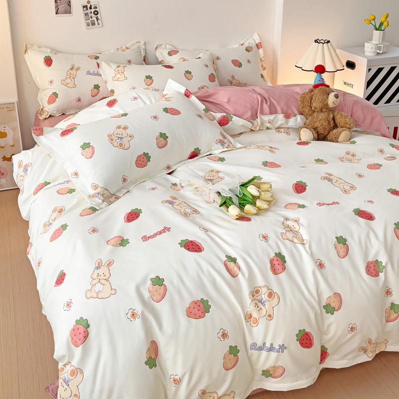 Simple Bedding Washed Cotton Four-piece Set Pastoral Bed Sheet Quilt Cover Bedding Three-piece Set