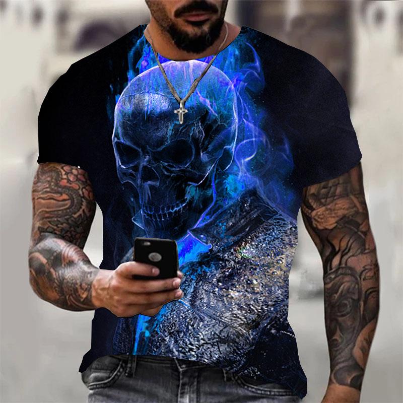 Простая и повседневная спортивная футболка в стиле хип-хоп с черепом Burns Up, мужская персонализированная забавная футболка с 3D-принтом, уличная дышащая легкая новинка, новинка лета