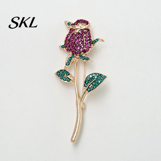 Vintage Style Rose Pin Suit Collar Pin, 3D Flower Shape Lapel with Rhinestones Solid Metal Brooch Inlaid, Electroplated Anti-Oxidation Versatile Badge