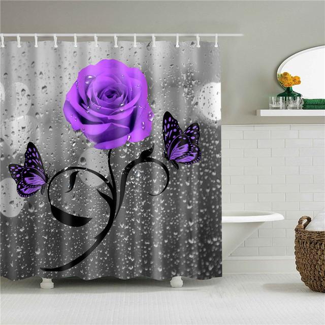 Chinese Style Flower Branch Landscape Shower Curtain 3D Printing Sunflower Bathroom Accessories Sets Waterproof Polyester Screen