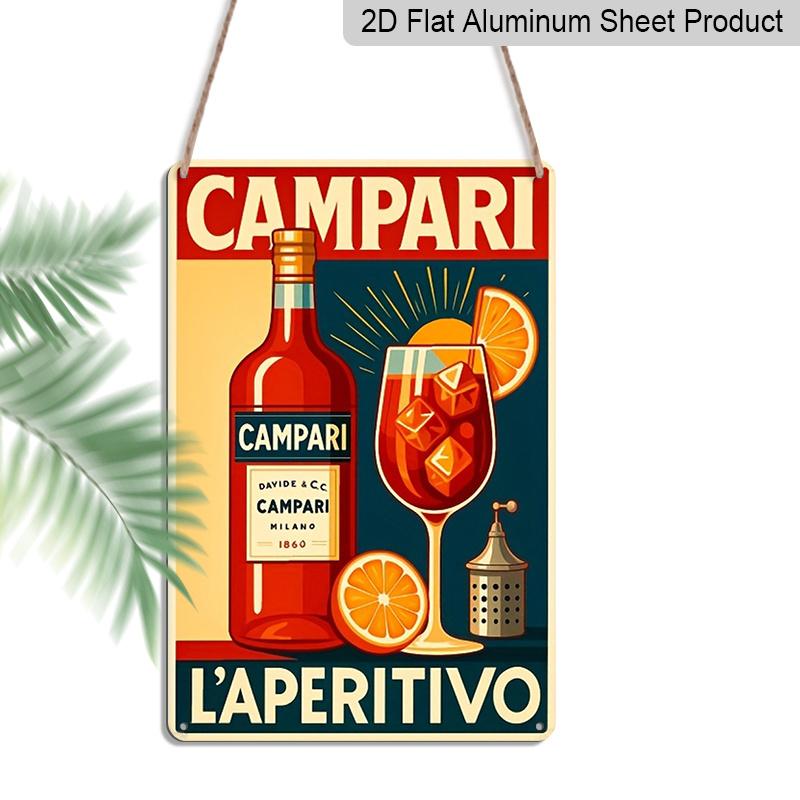 Плоская 2D 1 шт. 8x12 дюймов Винтажная табличка CAMPARI LAPERITIVO / Металлический алюминиевый арт-декор для стены, Забавная винтажная декоративная табличка, Декор для дома, Декор для ресторана