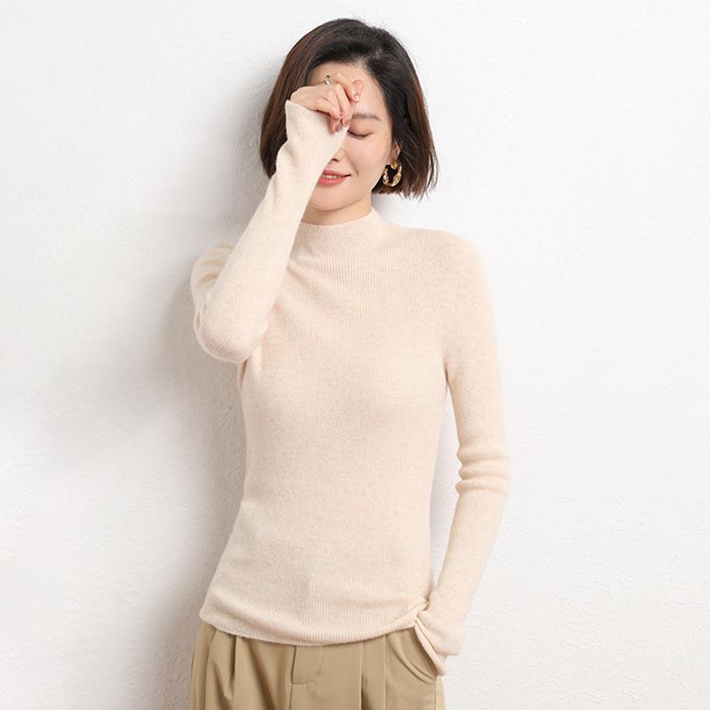 Autumn and Winter Semi High Neck Pullover Sweaters for Women Slim Fit Solid Casual Knitted Base Sweater Ladies Fashion Simple Elegant Knitwears 25061