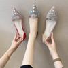 Fashion Pointed Toe Transparent Sandals Women's Summer Rhinestone Shoes Women's 2024 New Shallow Mouth Crystal Flat Shoes Zapatos Mujer