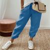 Fashion Cotton Linen Loose Casual Pants Women Plus Size Pocket Elastic Waist Wide Leg Pants Woman Solid Vintage Simple Office Ladies Trousers 24539