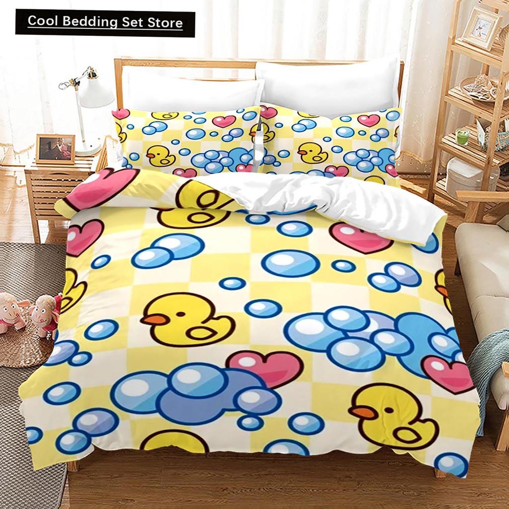 Yellow Duck Bedding Set Single Twin Full Queen King Size Little Duck Bed Set Aldult Kid Bedroom Duvetcover Sets 3D Print 015