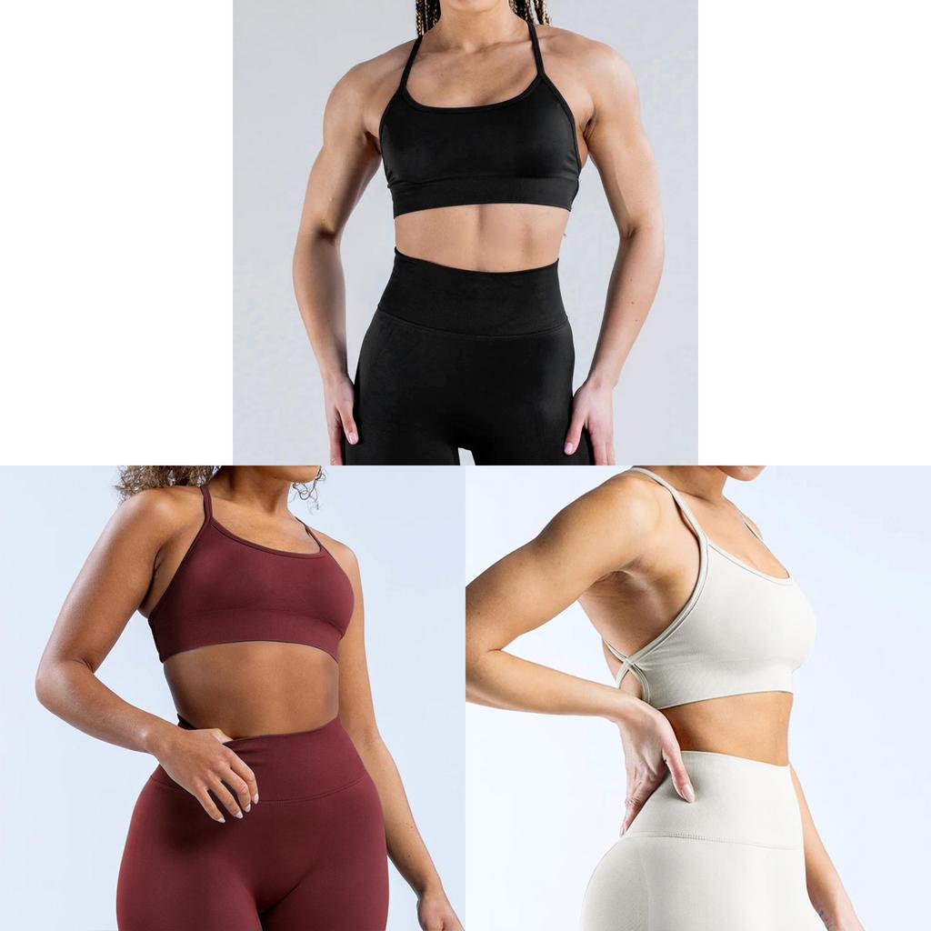 Seamless Matte Nylon Yoga Bra With Cross Back Design For Fitness And Workout