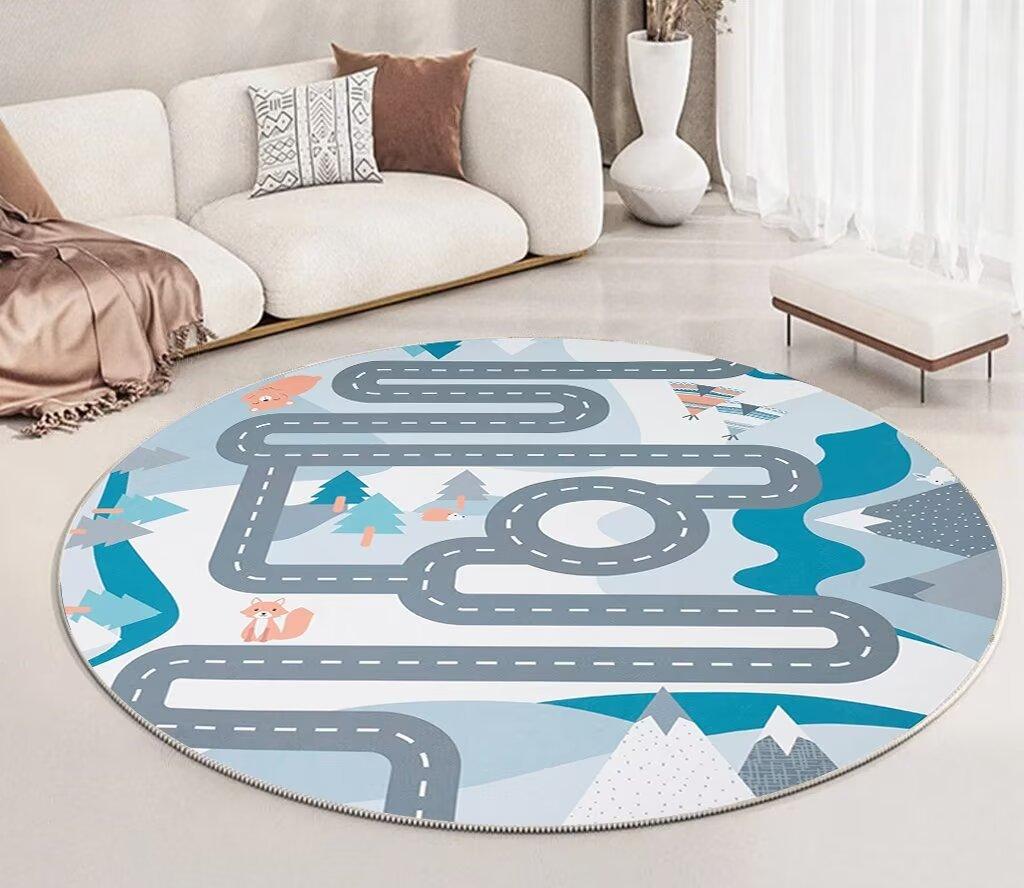 Traffic Road Round Carpet Children's Room Decoration Rugs Nursery Baby Crawl Game Non-slip Floor Mat Kids Bedroom izable