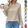 Women's Fashion Casual Solid Color Pleated Comfortable Round Neck Loose Long Sleeve T-shirt Top