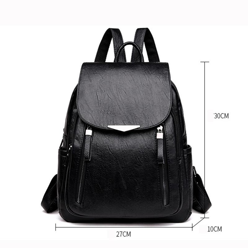 Women's Flap Backpack Solid Color PU Leather Large Capacity Female Daypack Backpack Rucksacks Casual Travel School Bag