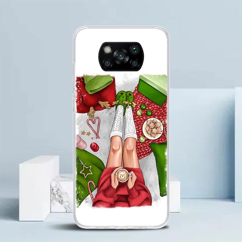 Рождественский Арт Девушки Кофе Чехол для Телефона Для Xiaomi Poco F7 Ultra X5 X6 X7 Pro M7 Redmi 15C 15 13C 13 12C 12 10C 10 10A 9 9C 9A 9T