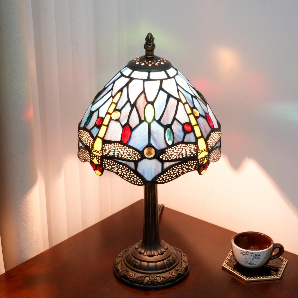 Современная настольная лампа из витражного стекла, хрустальная настольная лампа в стиле кровати, настольная прикроватная ночная лампа ручной работы, настольные лампы 'Синяя стрекоза'