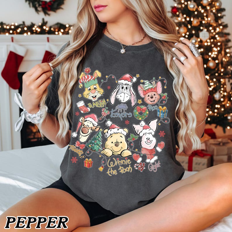 Retro Winnie The Pooh And Friends Signatures Christmas Shirt Pooh Bear Christmas TShirt Pooh Co Christmas Shirts