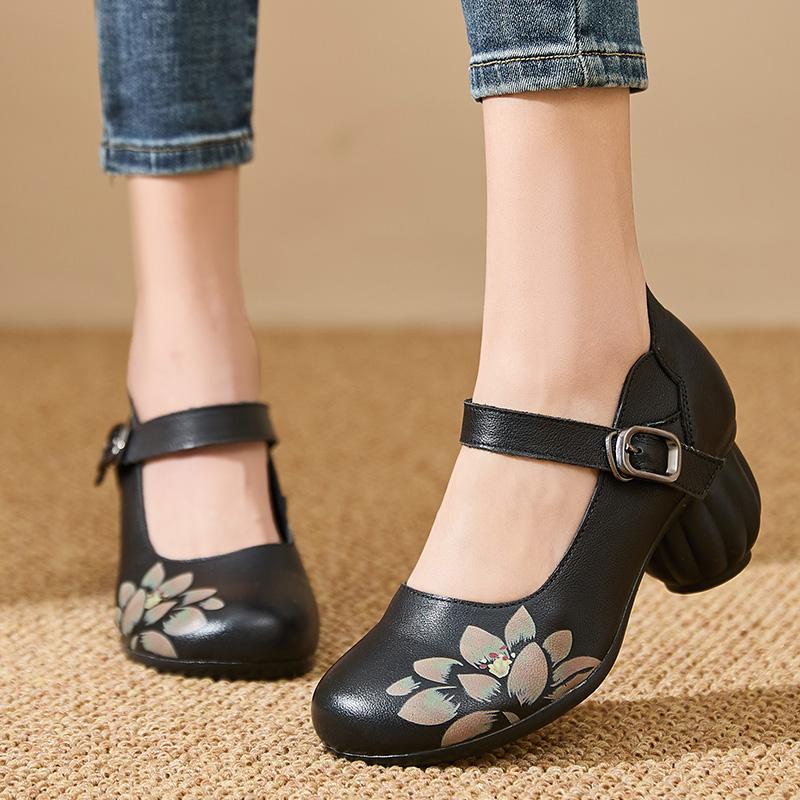 Fashion GKTINOO 2025 Spring Flower Genuine Cow Leather Shoes Women Shoes Elegant Fashion Shoes Woman Retro Handmade Shoes High Heels