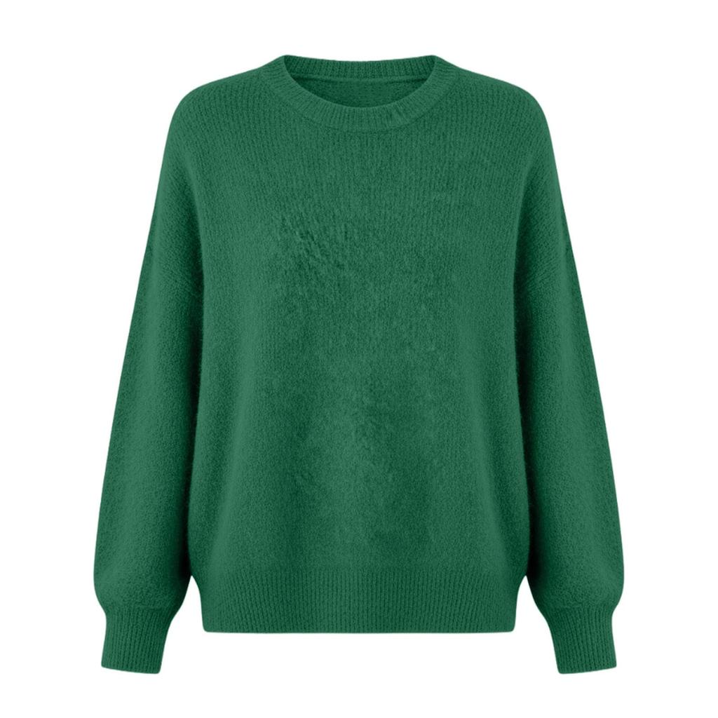 Женский модный повседневный свободный пуловер однотонный с круглым вырезом и длинным рукавом вязаный свитер