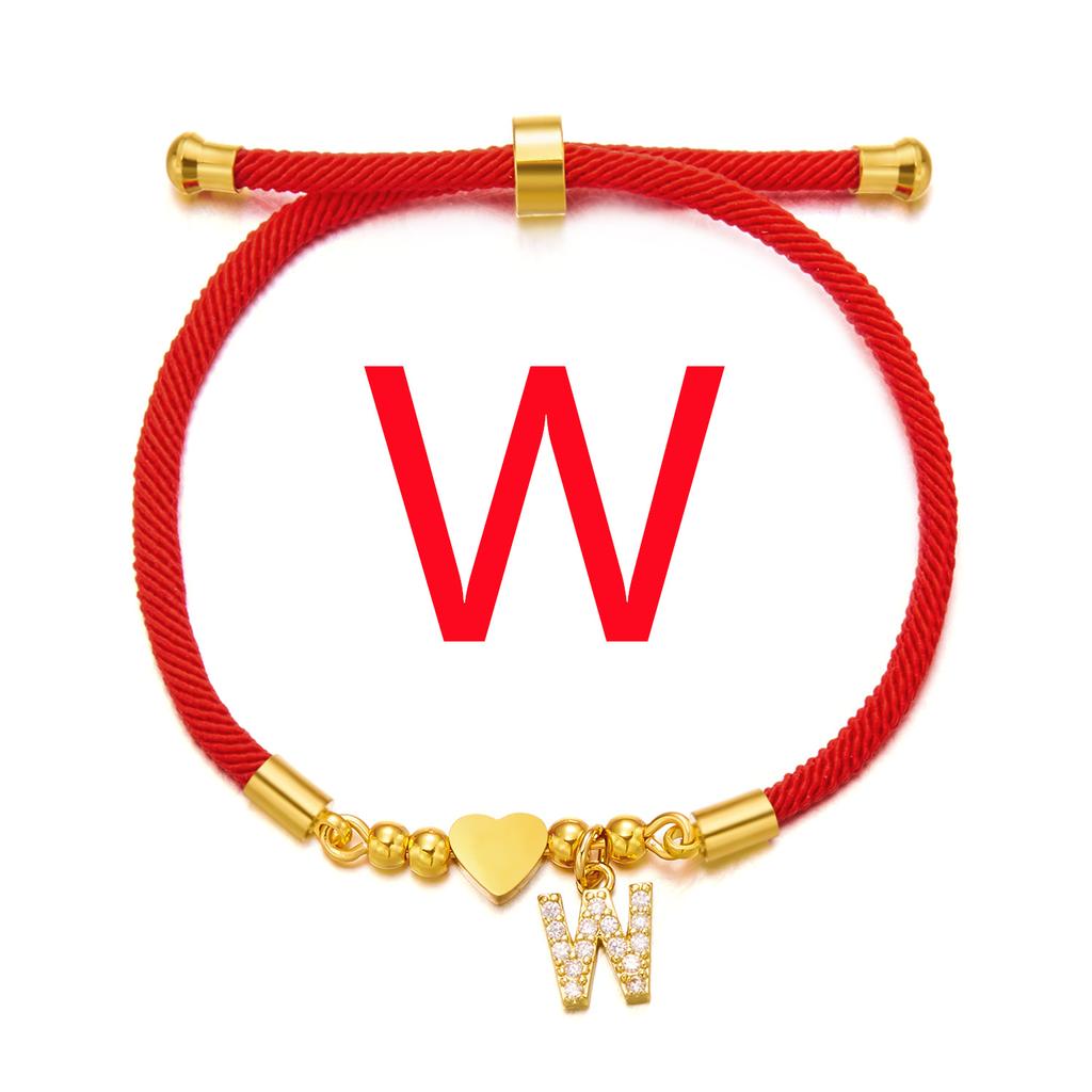Женский браслет из нержавеющей стали с 26 буквами, AZ, алфавит, сердце, регулируемый плетеный браслет Lucky Red Rope, ювелирное изделие, подарок