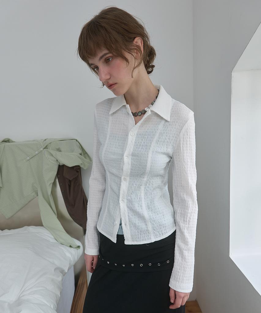 PISCESS Crinkle Fitted Shirt_White