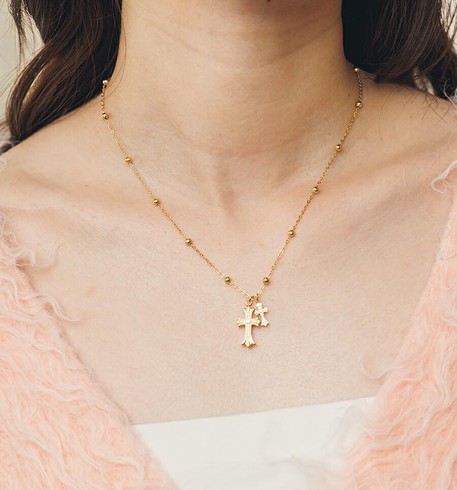 Ожерелье из нержавеющей стали с крестом и фианитом, подвеска из хирургической нержавеющей стали 316L, гипоаллергенный металл, золото, золото [mico.lor] (186) Женский Женский Мужской