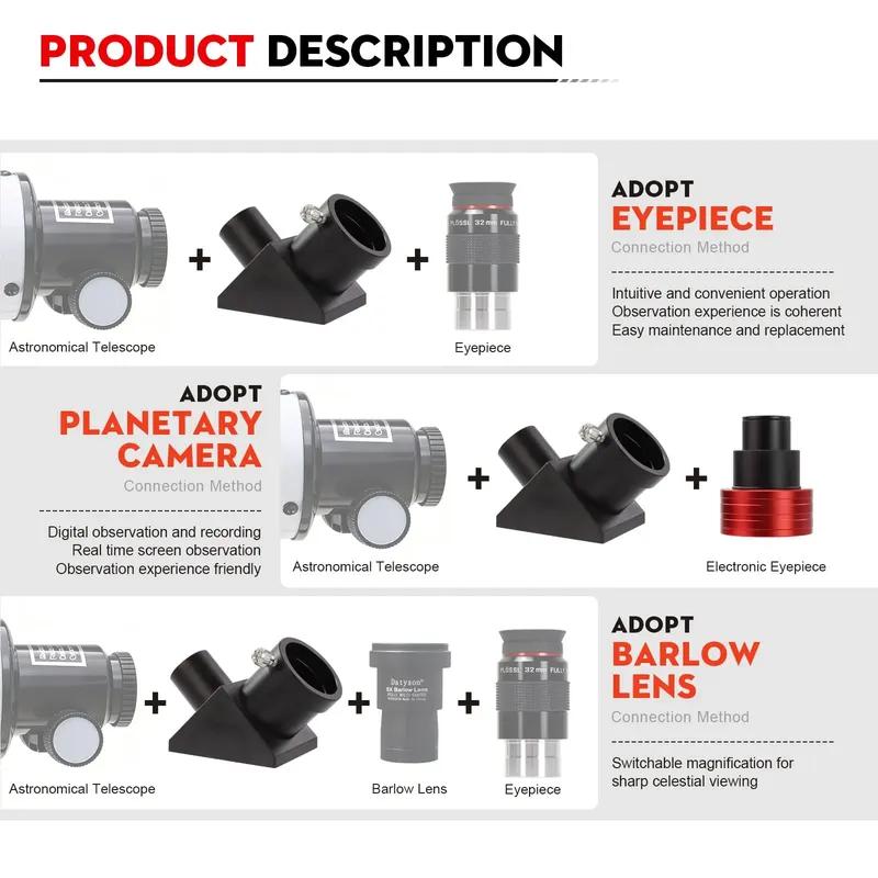 Datyson 0.965" to 1.25" 90° Diagonal Adapter Telescope Accessory for Stargazing