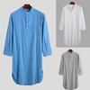 Kaftan Casual Men Sleep Robes Solid Color Long Sleeve Nightdress O Neck Leisure Mens Nightgown Robes Arabian Shirts