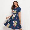 Женское платье А-силуэта в стиле ретро, ​​маленькое платье с короткими рукавами и круглым вырезом с цветочным принтом