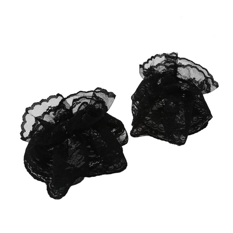 1 Pair Detachable Wrist Cuffs Sweet Floral Ruffled Elastic Hand Sleeve Black White Fake Cuffs Wristband Accessories