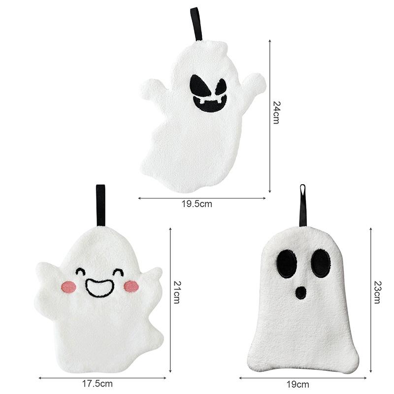 Cartoon Ghost Hand Towel Halloween Embroidered Ghost Handkerchief Kitchen Bathroom Dishcloths Rag For Drying Cleaning Cooking