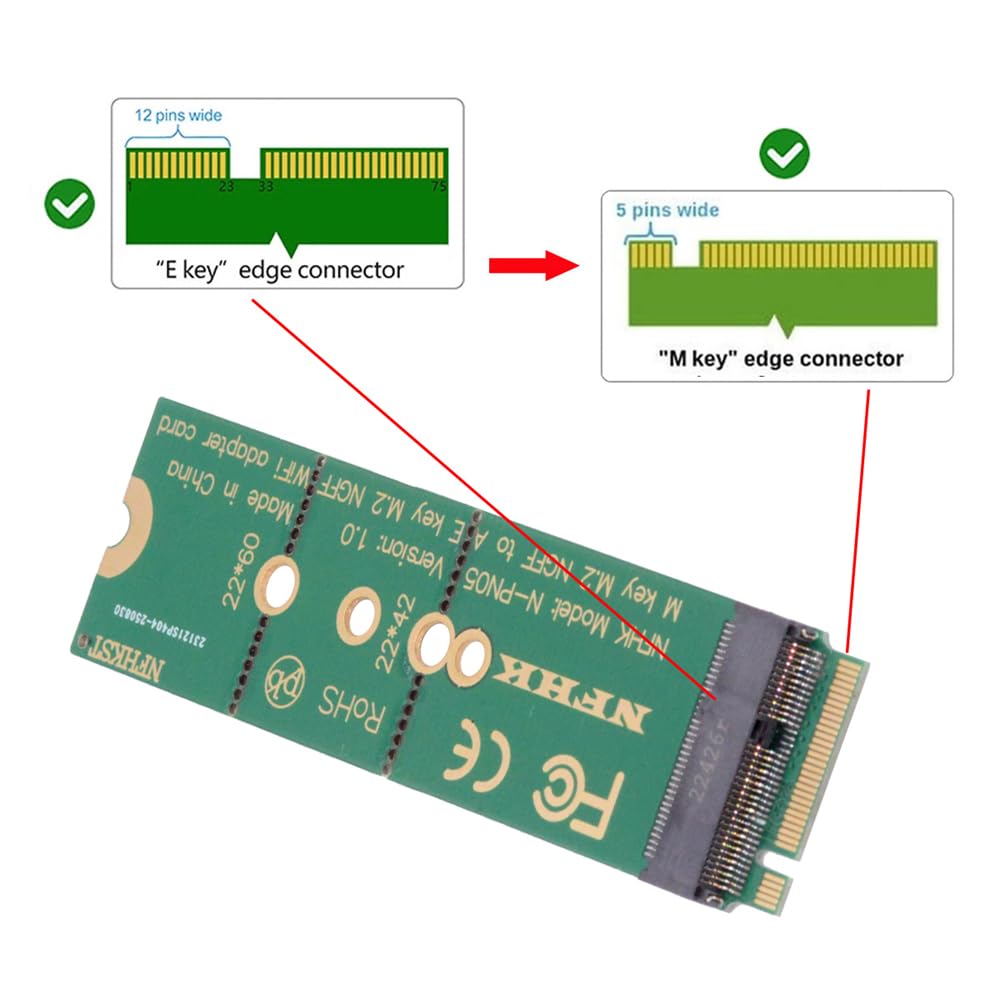 NFHK WiFi Riser Card NGFF Key-E Wireless Networking Card to M.2 NGFF Key-M NVME SSD Adapter Compatible with Wifi6 WIFI7