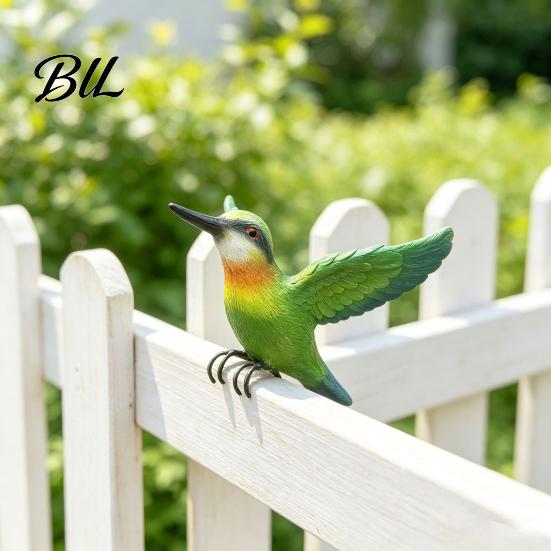 Outdoor Patio Ornament Resin Hummingbird Figurine, Clip?on Bird Statue for Fence, Flower Pot Tree Waterproof Animal Figurine Branch, Realistic