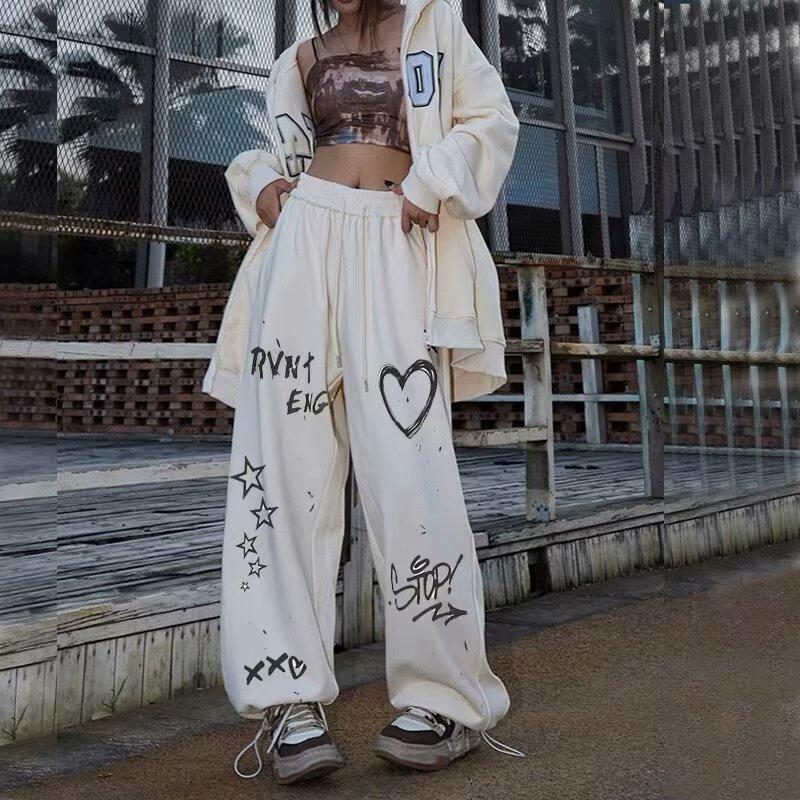 Летние повседневные однотонные прямые брюки для женщин, уличные, джаз, хип-хоп, широкие спортивные брюки