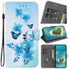 Синий чехол-кошелек с цветочным узором в виде бабочки из искусственной кожи для iPhone Samsung Infinix TECNO OPPO Realme Moto Blackview... для более чем 900 моделей телефонов