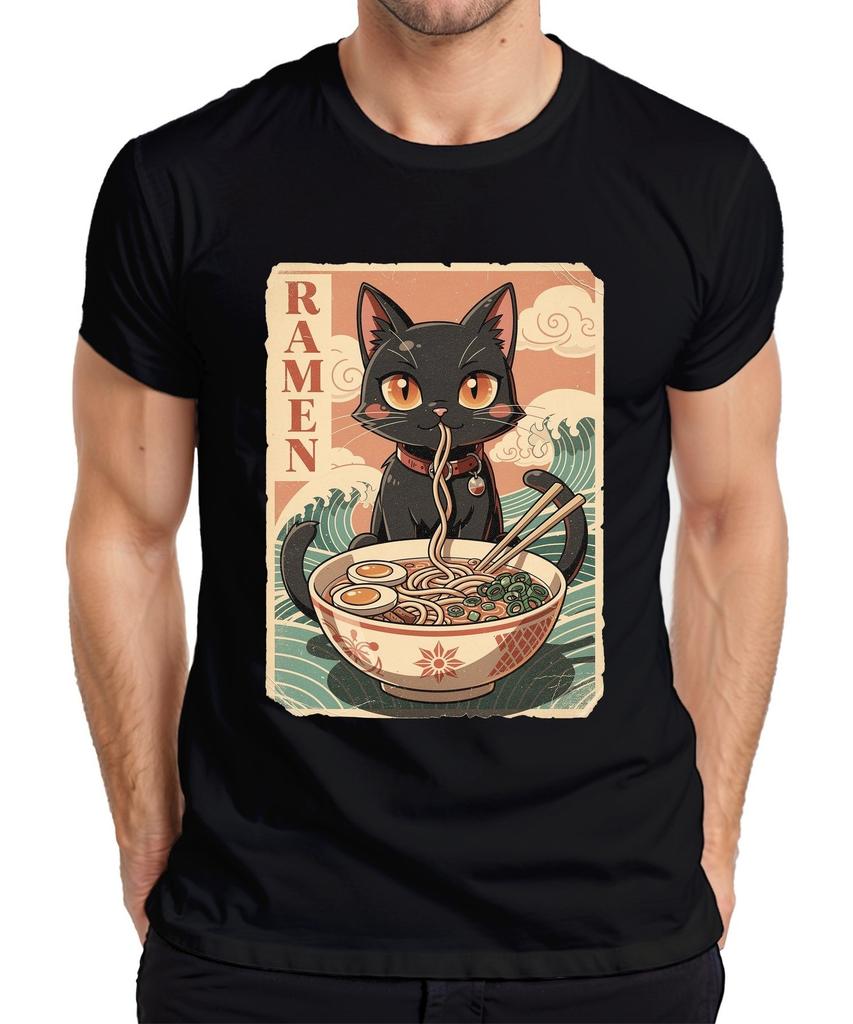 Ramen Cat Black Japan Noodles Anime Kawaii Japanese Art Men's T-Shirt