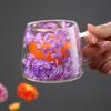 200ml Floral Glass Mug Real Flower Coffee Cup Double Wall Clear Mug with Insulated Handle Aesthetic Floral Tumbler for Hot Cold Drinks