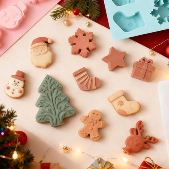 Christmas Silicone Mold Non-stick Food Grade Dishwasher Safe Easy Release DIY Santa Claus Snowman Reindeer Chocolate Candy Cake Fondant Cookies Mold