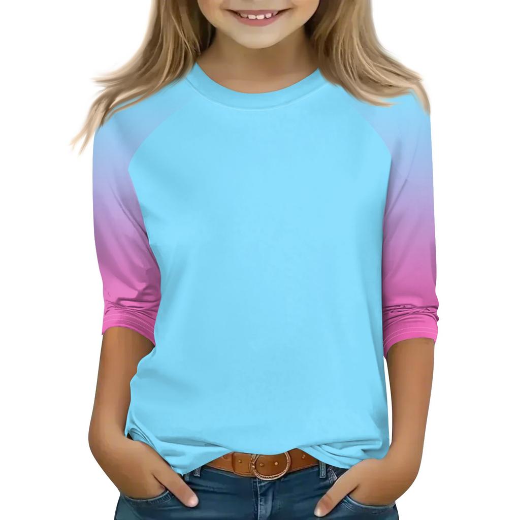 Printed Tops For Youth Girls 4-16 Years Round Neck 3/4 Sleeves T-Shirts Trendy Tops Outfit Tees