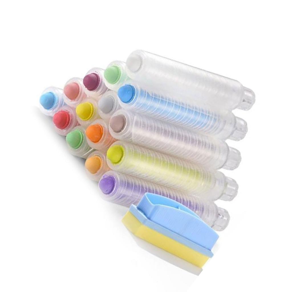 15Pcs Dustless Chalk Washable Colored Sidewalk Chalk with Chalk Holder Whiteboard Eraser for Chalkboard Blackboards