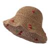 Милая летняя соломенная шляпа-ведро с вишнями - широкополая шляпа от солнца для женщин - соломенная шляпа для пляжа и защиты от солнца