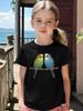 Lovely Two Budgies Parrot Cartoon Kids T Shirt Boys Girls Short Sleeve Crew Neck Cotton Parent Matching Tops Toddler Youth