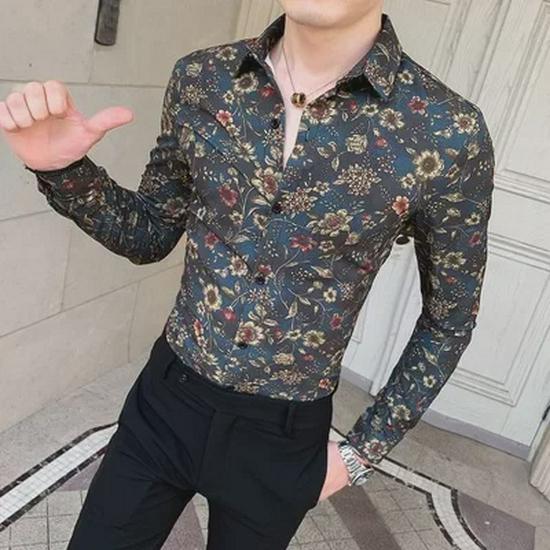 Men's Fashion Floral Long-Sleeve Shirt for Spring & Autumn