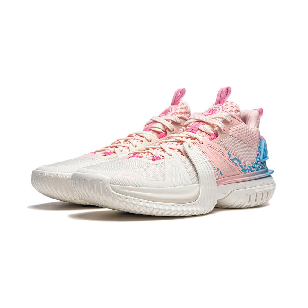 Li Ning Storm 2024 Амортизирующие Дышащие Легкие Упругие Низкие Баскетбольные Кроссовки Мужские Белый Розовый ABFU017-2