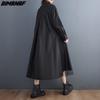 Dimanaf New Autumn Style Women Shirt Dress Black Patchwork Mesh Fashion Loose Dress 2022 Long Cardigan