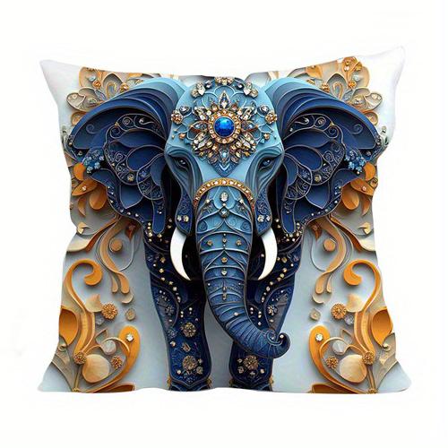 Декор для дома Изысканный узор слонов в синих и золотых тонах Наволочка с узором Подушка Подходит для дивана, спальни, автомобиля Наволочка