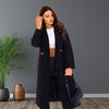 Женское миди длинное пальто из шерстяной смеси, классическое пальто-бушлат тренч однобортное с лацканами с вырезом, осенне-зимнее